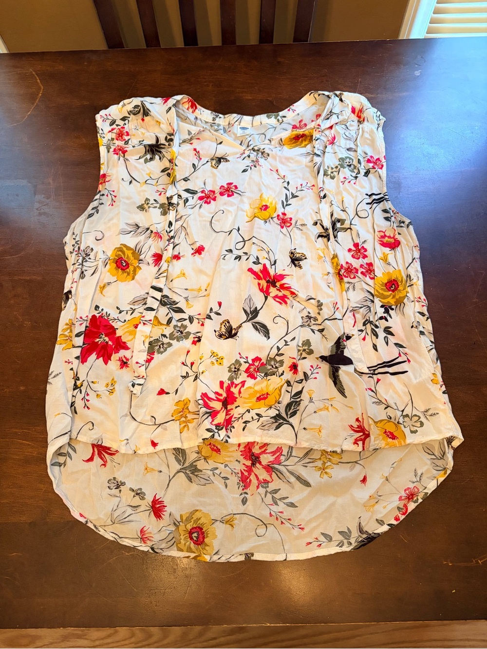 Old Navy White Sleeveless Floral Blouse with Yellow & Pink Blooms